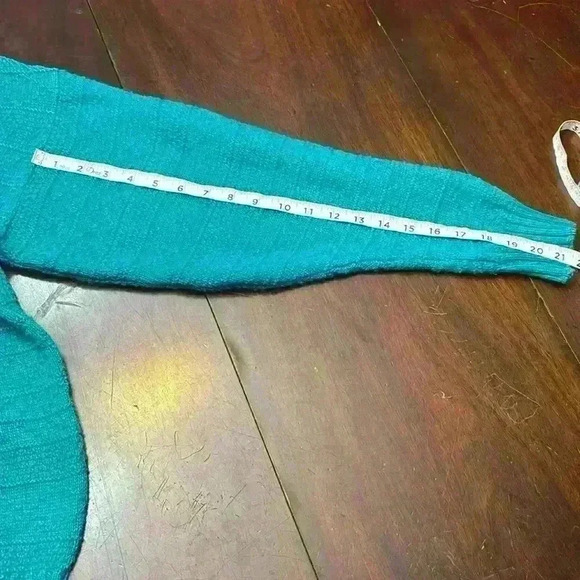 Vintage 80s Sweater Geometric Bright Teal Ramie/Cotton Cable Knit Sweater Large - Picture 13 of 14